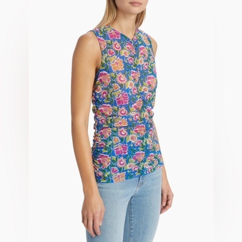 Veronica Beard $298.00 Tazmin Ruched Floral Mesh Top Size 6